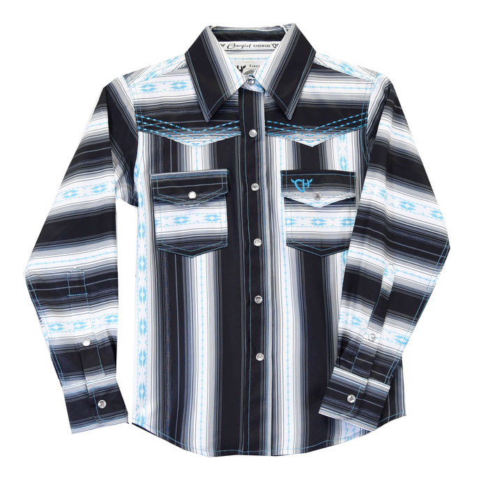 Girl's Cowgirl Hardware Black Striped Serape Long Sleeve Print from Cowboy Hardware