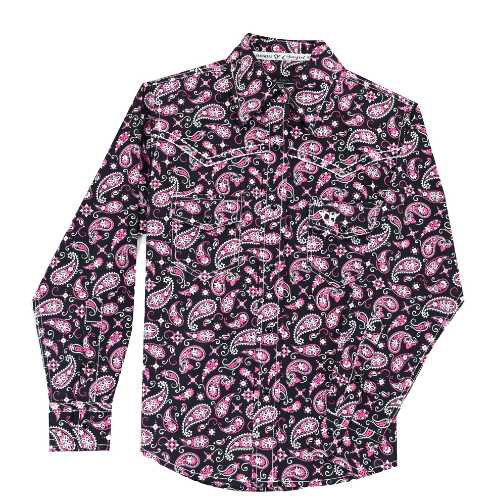 Girl's Cowgirl Hardware Black and Pink Bandana Paisley Long Sleeve Print from Cowboy Hardware