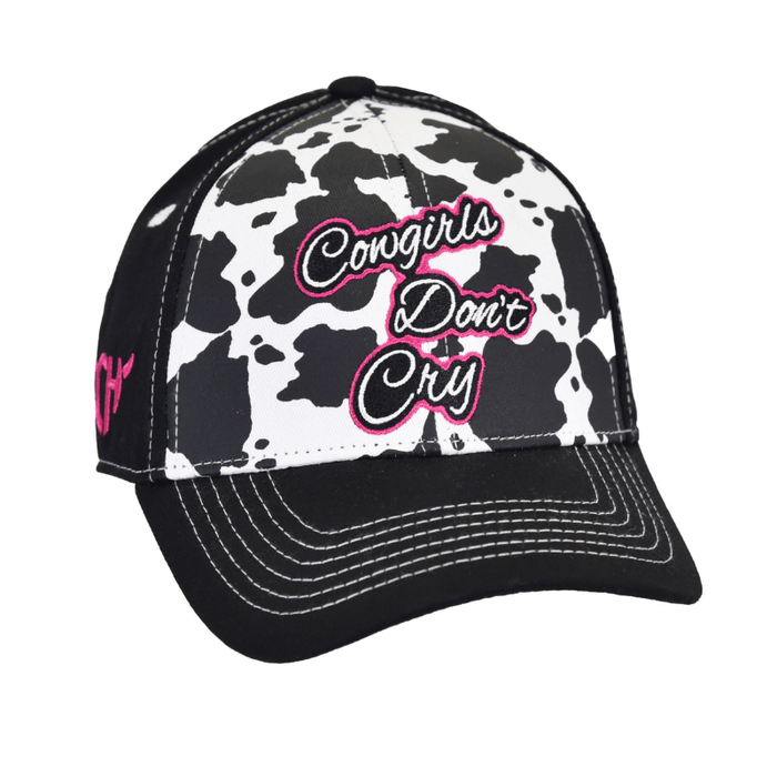 Girl's Cowgirl Hardware Black w/Pink Cowgirls Don't Cry Cowprint Velcro Cap from Cowboy Hardware