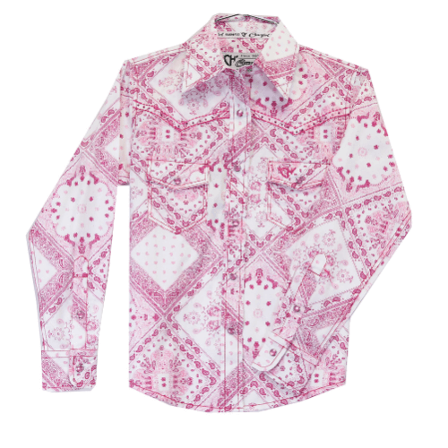 Girl's Cowgirl Hardware Classic Bandana Pink and White Long Sleeve Print from Cowboy Hardware