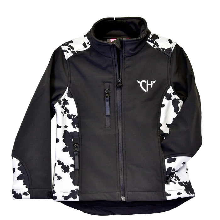 Girl's Cowgirl Hardware Cow Print Accent Black Poly Shell Jacket from Cowboy Hardware