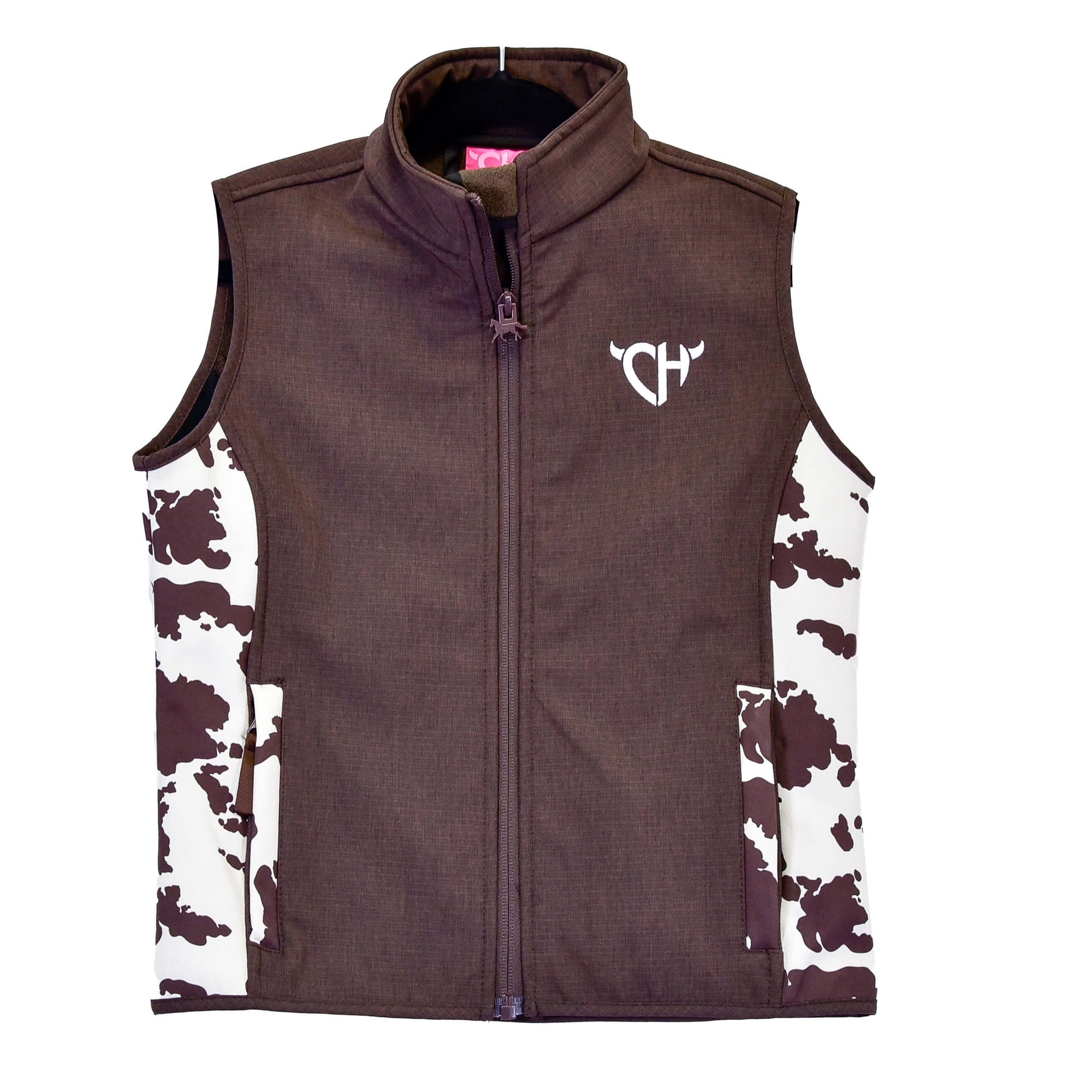 Girl's Cowgirl Hardware Cow Print Accent Dark Chocolate Poly Shell Vest from Cowboy Hardware