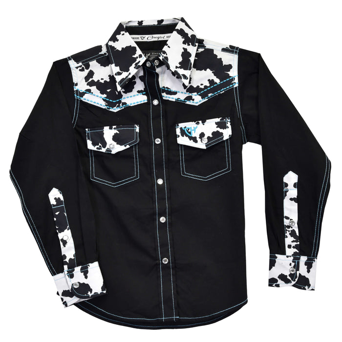 Girl's Cowgirl Hardware Cowprint Yoke Black Body Long Sleeve Print Shirt from Cowboy Hardware