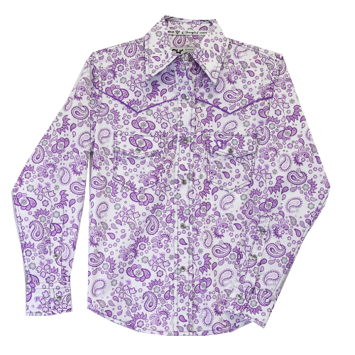 Girl's Cowgirl Hardware Fun Paisley Purple and White Long Sleeve Print from Cowboy Hardware
