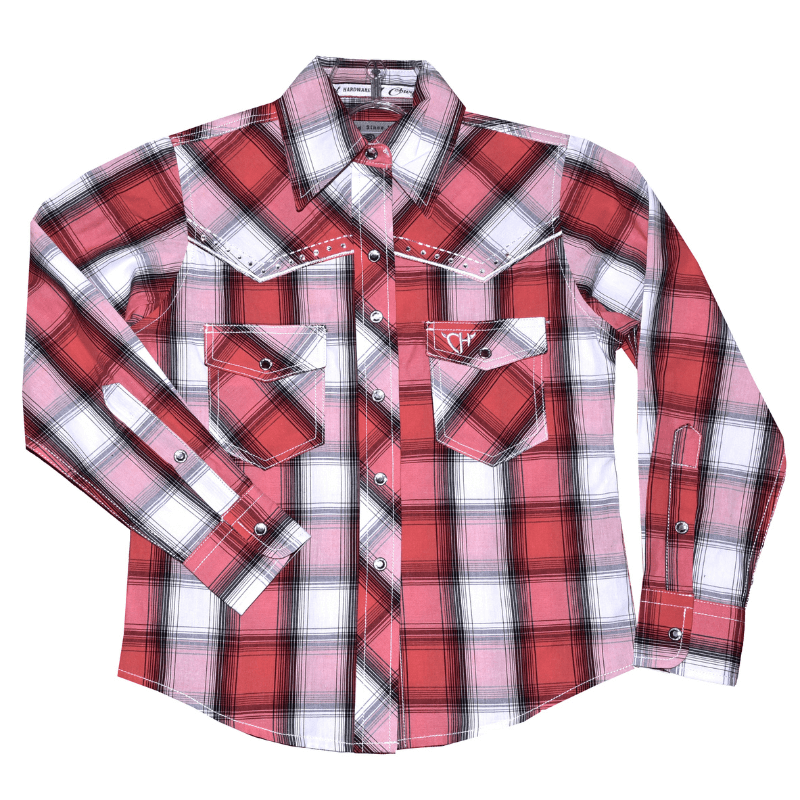 Girl's Cowgirl Hardware Hombre Pink and Brown Long Sleeve Plaid Shirt from Cowboy Hardware