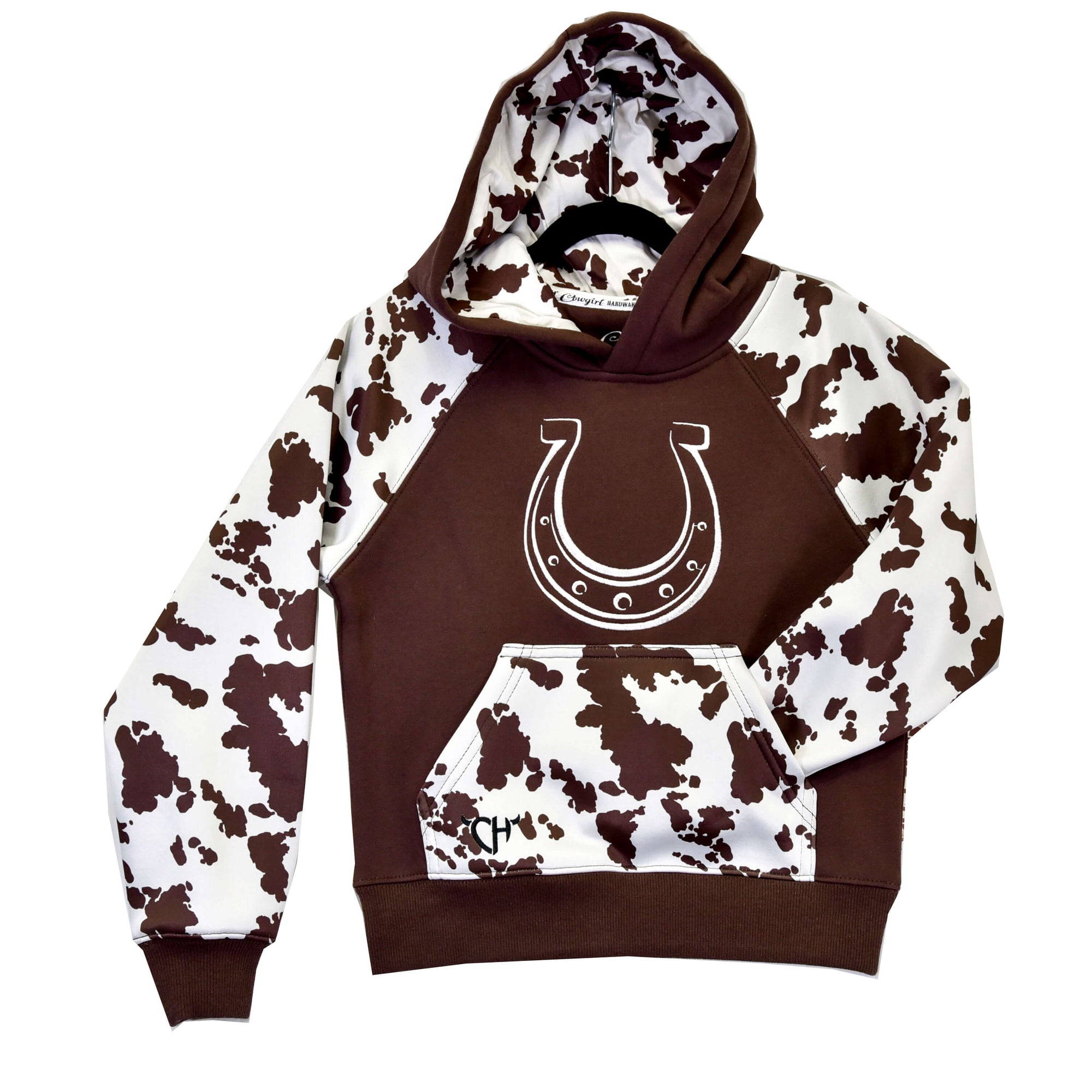 Girl's Cowgirl Hardware Horseshoe Dark Chocolate Body Raglan Fleece Hoody from Cowboy Hardware