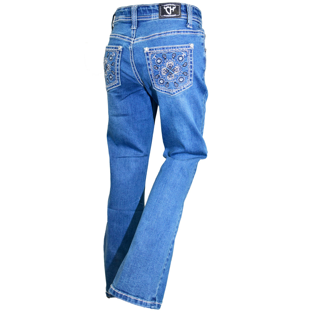 Youth Girl's Cowgirl Hardware Med Wash "Patchwork Bandana" Jeans