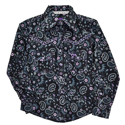 Youth Girl's CH Black Mosaic Paisley Long Sleeve Western Shirt Youth Girl's CH Black Mosaic Paisley Long Sleeve Western Shirt