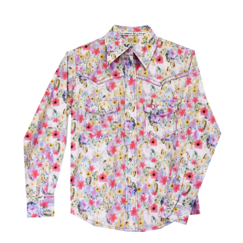 Girl's Cowgirl Hardware Pink Floral Monet Long Sleeve Print from Cowboy Hardware