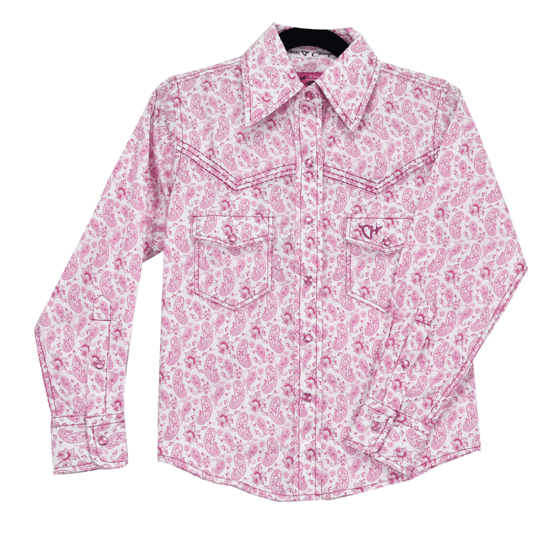 Girl's Cowgirl Hardware Pink & White Tonal Paisley Long Sleeve Western Shirt from Cowboy Hardware