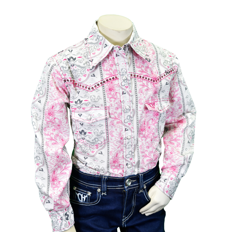 Girl's Cowgirl Hardware Pink and White Mish Mash Long Sleeve Print from Cowboy Hardware