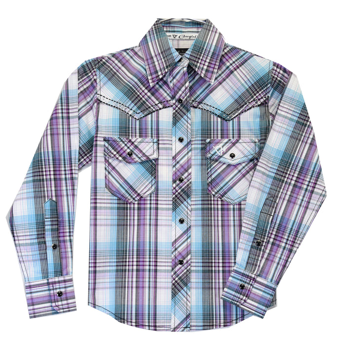 Girl's Cowgirl Hardware Purple and Turquoise Shedua Long Sleeve Plaid from Cowboy Hardware