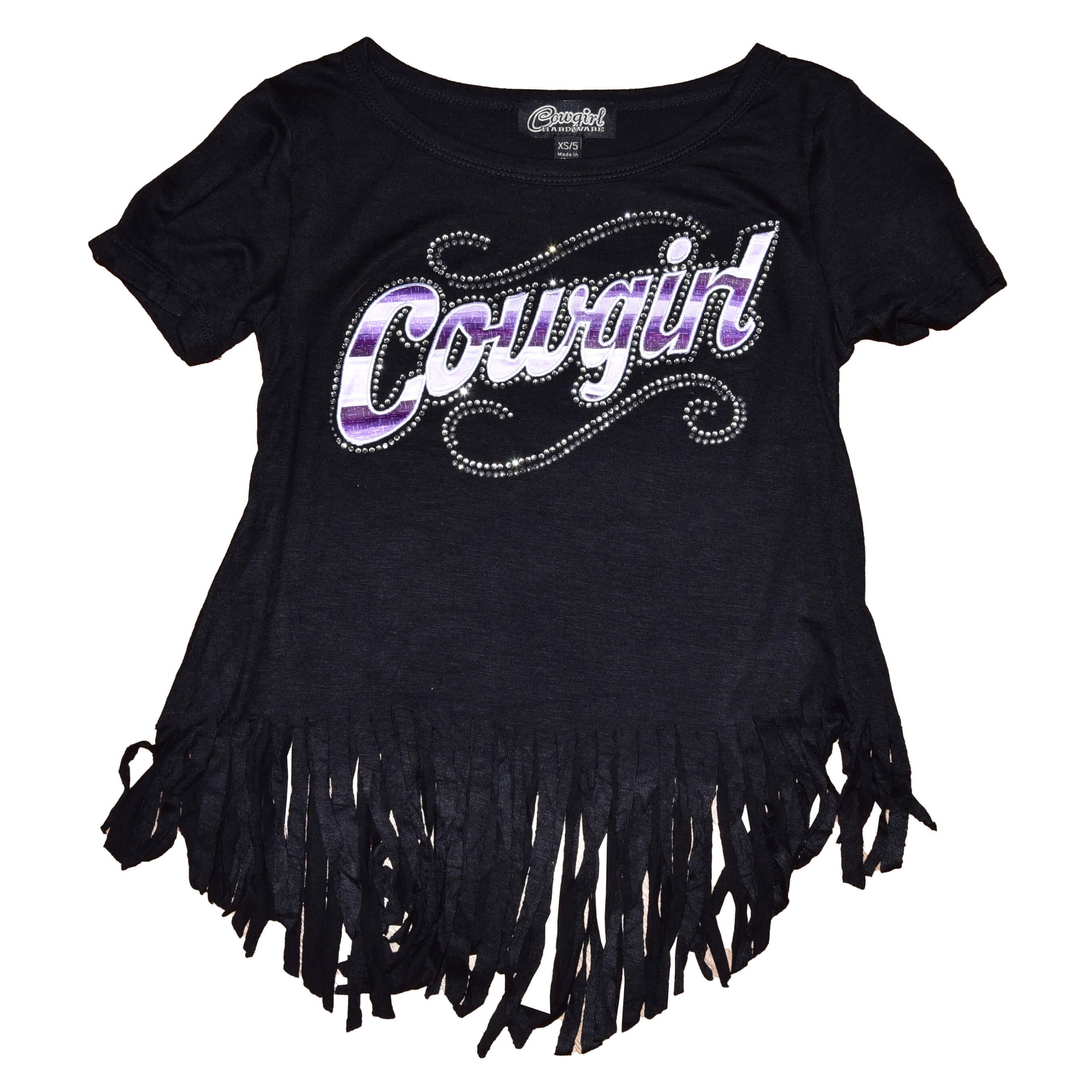 Girl's Cowgirl Hardware Sassy Cowgirl Black Fringe Short Sleeve Tee from Cowboy Hardware