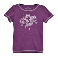 Girl's Cowgirl Hardware Triple Horse Plum Crew Neck Short Sleeve Tee from Cowboy Hardware