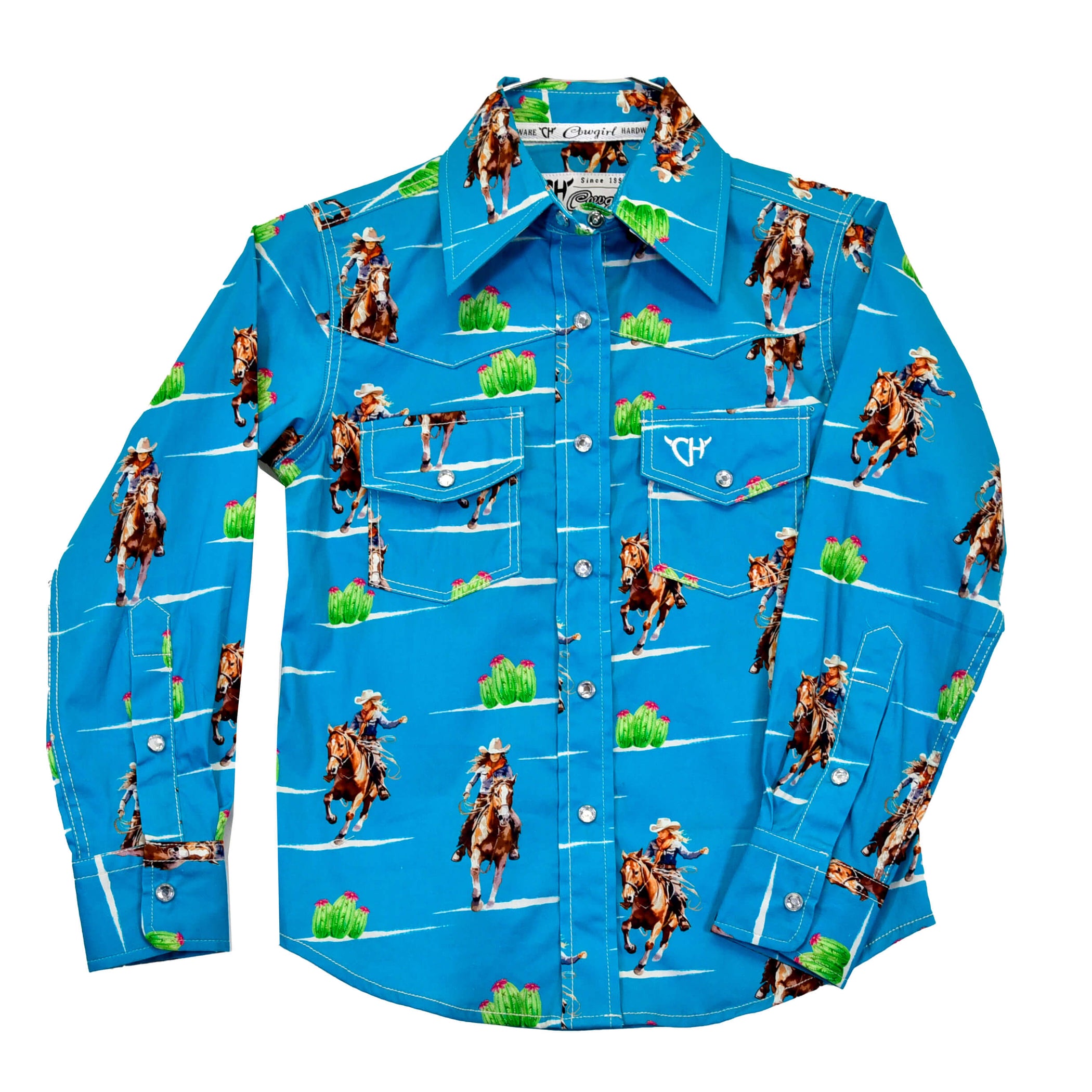 Girls Pink Horse Aztec L/S Print Shirt by Cowboy Hardware main image 0
