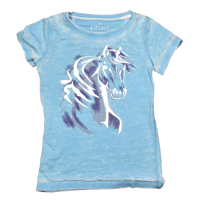 Girl's Cowgirl Hardware Watercolor Horse Turquoise Short Sleeve Tee from Cowboy Hardware