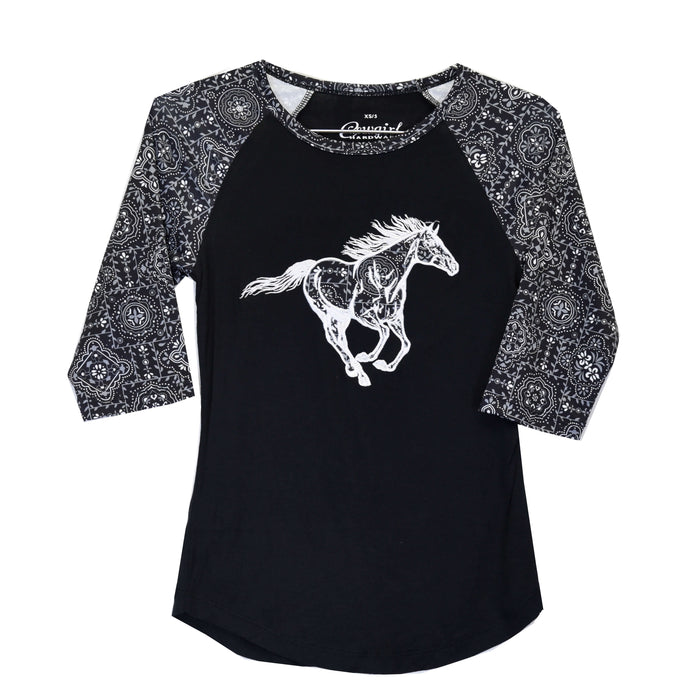 Girl's Cowgirl Hardware Wild Horse Black Raglan Tee from Cowboy Hardware