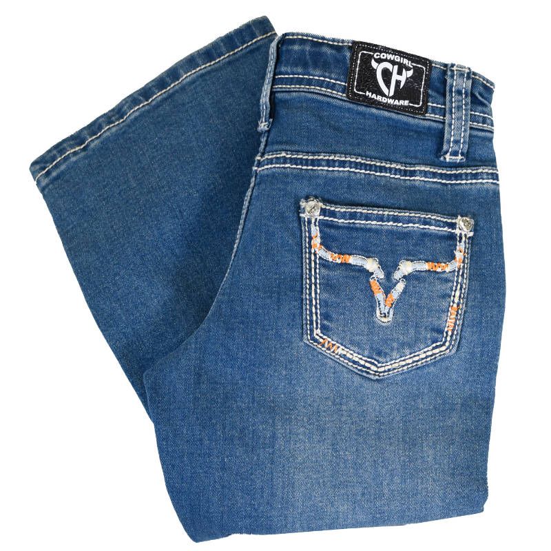 Girl's Cowgirl Hardware "Aztec Steer" Medium Washed Jeans