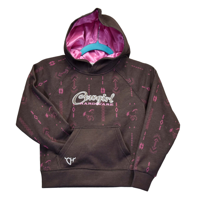 Girls Cowgirl Hardware Horse Aztec Ragan Dark Chocolate Fleece Hoody from Cowboy Hardware