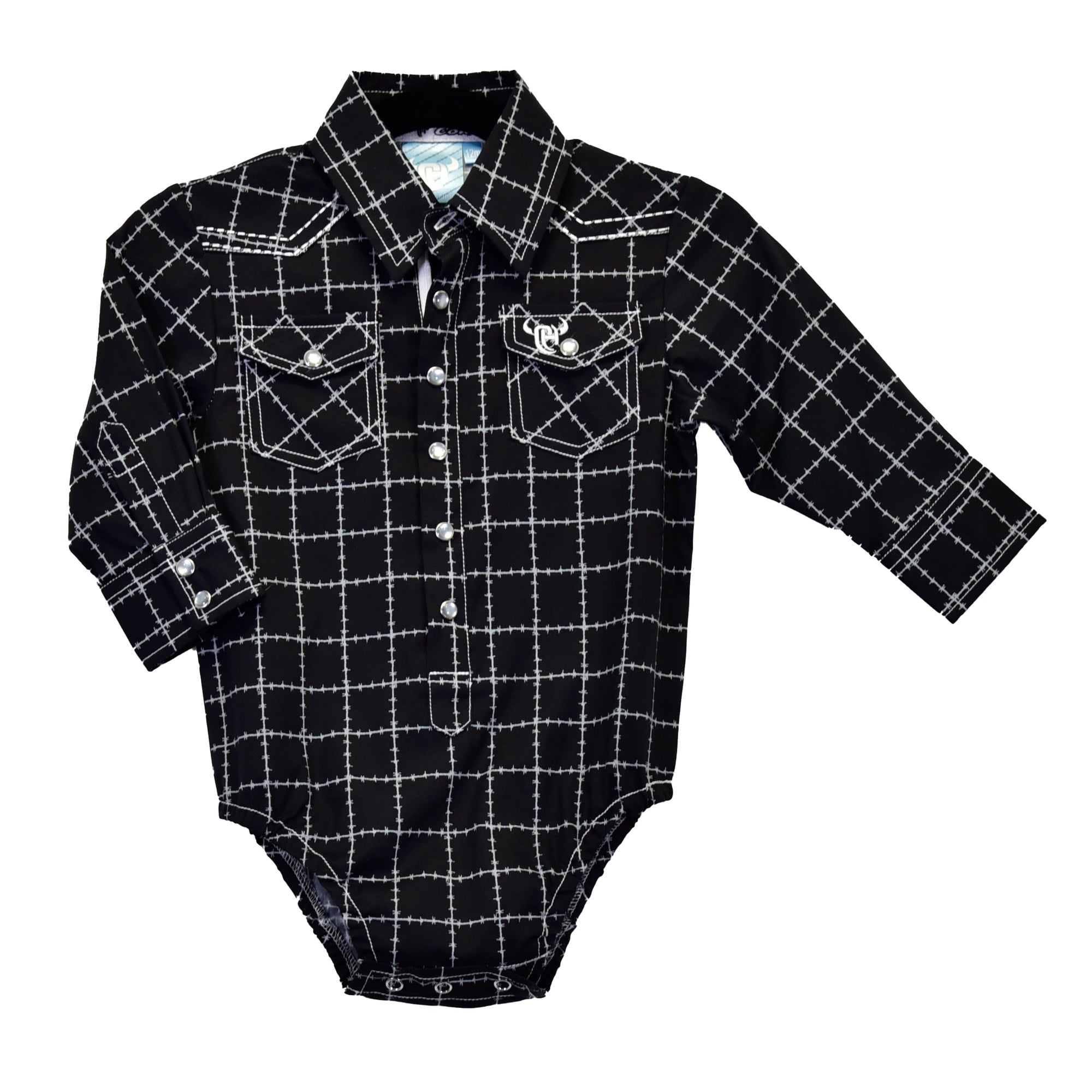 Infant Boy's Blue "Barbed" Long Sleeve Romper Western Shirt from Cowboy Hardware