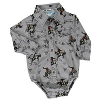 Infant Boy's CH Gray "Vintage Bronc" Long Sleeve Romper Western Shirt from Cowboy Hardware