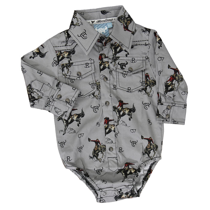 Infant Boy's CH Gray "Vintage Bronc" Long Sleeve Romper Western Shirt from Cowboy Hardware