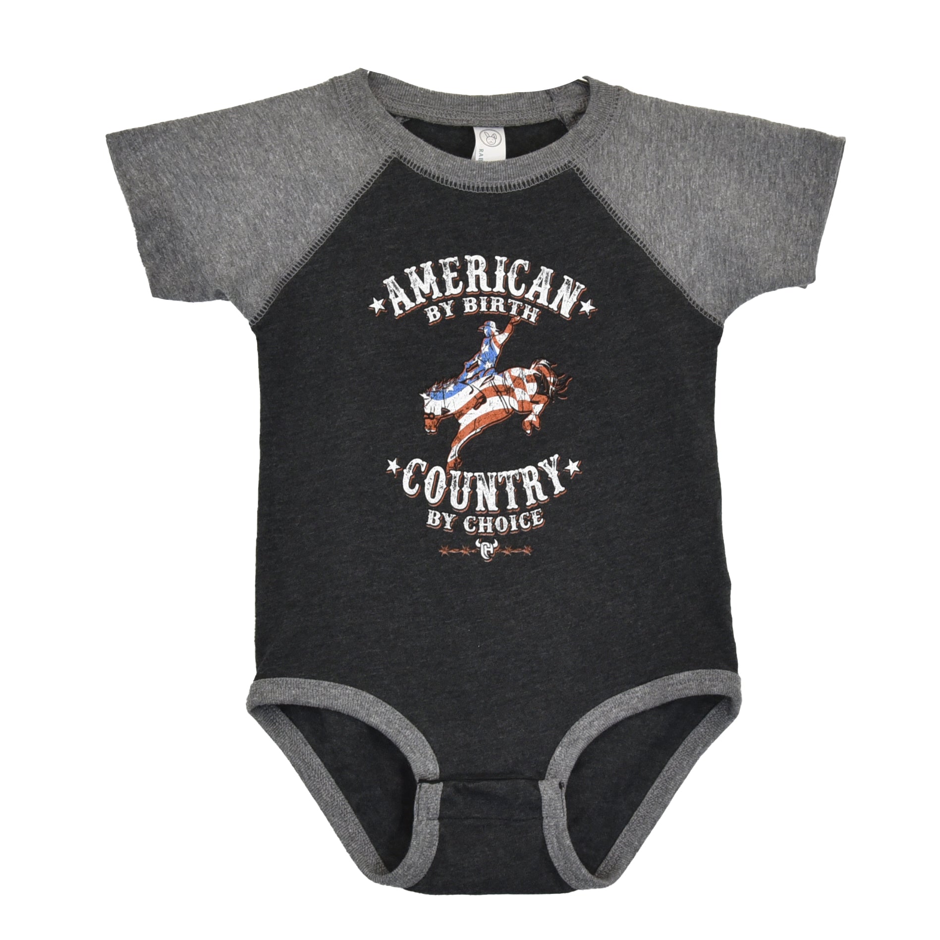 Infant Boy's CH Heather Gray "American By Birth" Romper/Onesie Short Sleeve T-Shirt from Cowboy Hardware