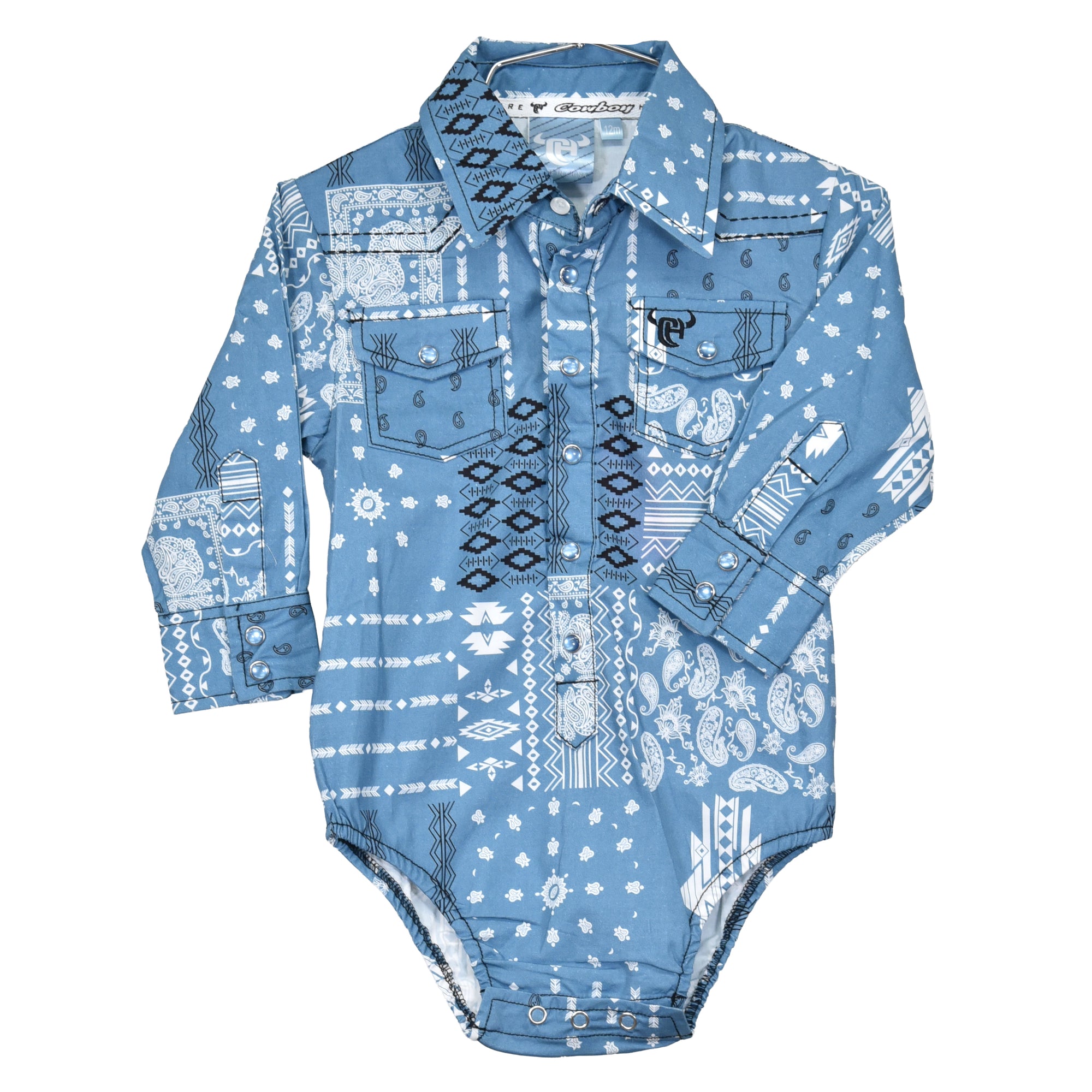 Infant Boy's CH Indigo "Aztec Bandana" Long Sleeve Romper Western Shirt from Cowboy Hardware