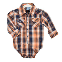 Infant Boy's Orange and Navy Hermosillo Long Sleeve Western Romper from Cowboy Hardware