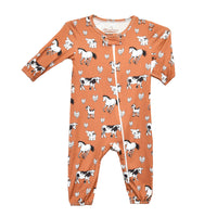 Infant Boy's Tan & Brown All Over Farm Print Romper from Cowboy Hardware