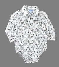 Infant Boy's White "Hombre Skull" Long Sleeve Romper Western Shirt from Cowboy Hardware