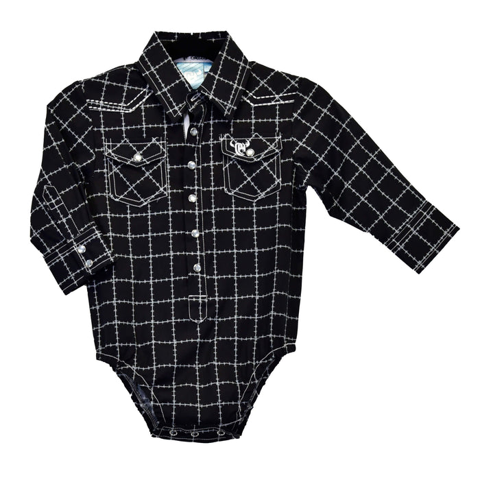 Infant Boys Black Barbed Long Sleeve Print Romper from Cowboy Hardware