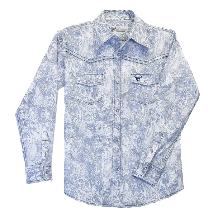 Infant Boys Blue Washed Paisley Long Sleeve Print Romper from Cowboy Hardware