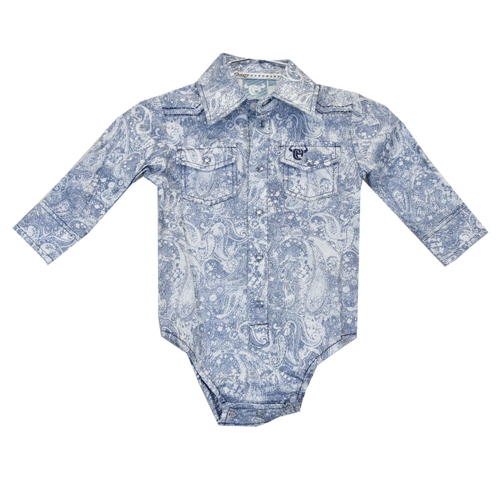 Infant Boys CH "Washed Paisley" Blue Long Sleeve Romper Western Shirt from Cowboy Hardware