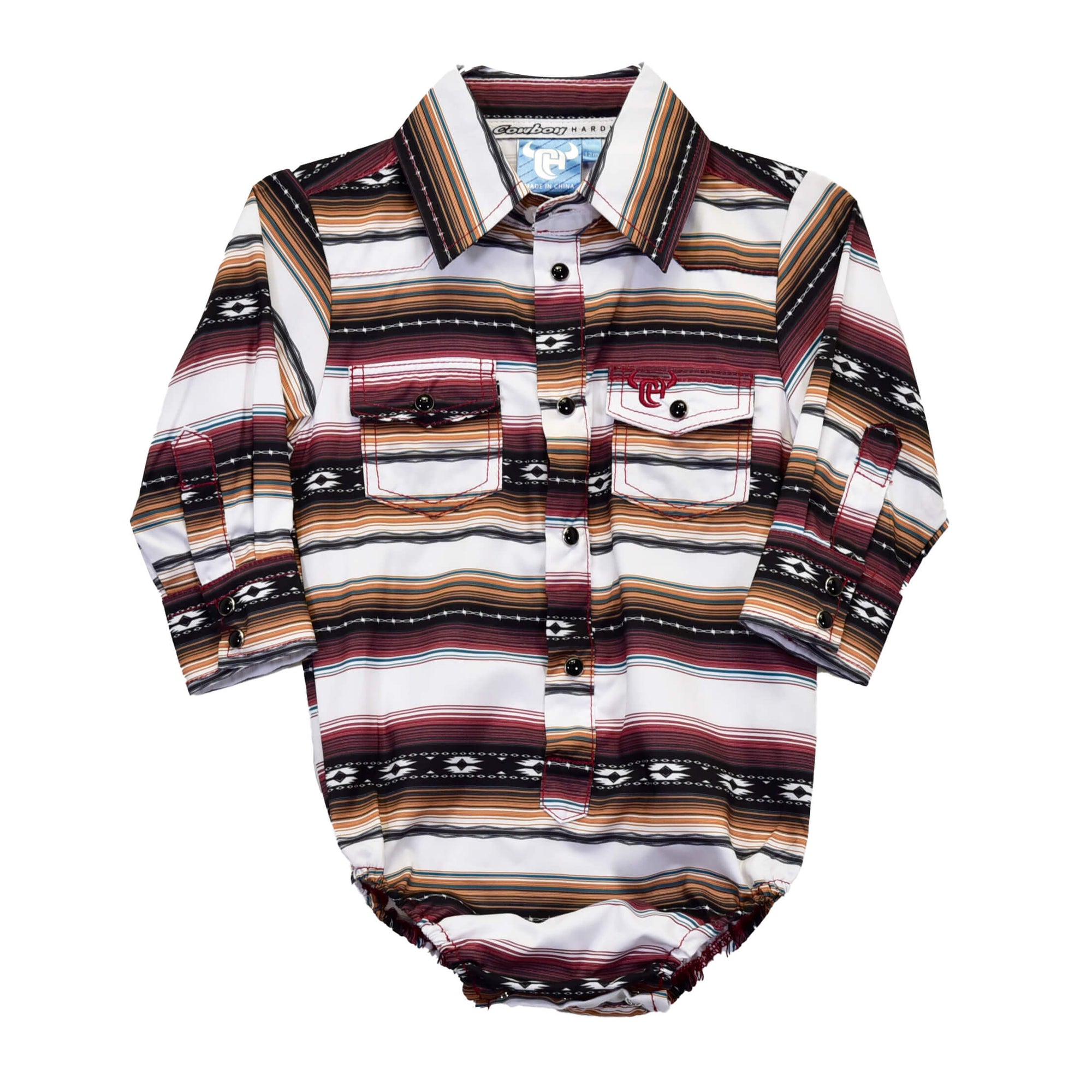infant dress shirt Infant Boy's CH Chili "Striped Aztec" Long Sleeve Romper Western Shirt