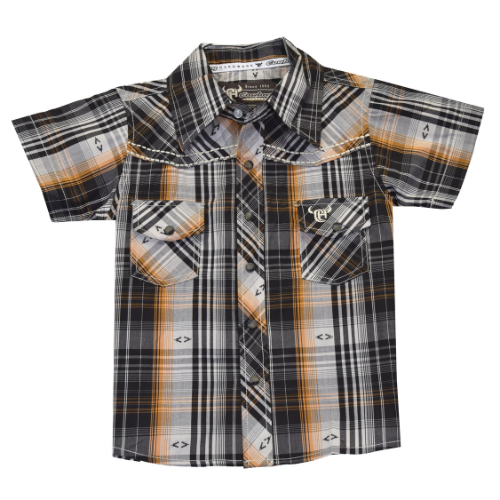 Infant Boys Hermosillo Jacquard Chocolate and Orange Short Sleeve Print from Cowboy Hardware