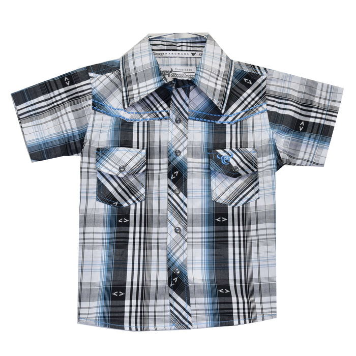 Infant Boys Hermosillo Jacquard White and Slate Short Sleeve Print from Cowboy Hardware