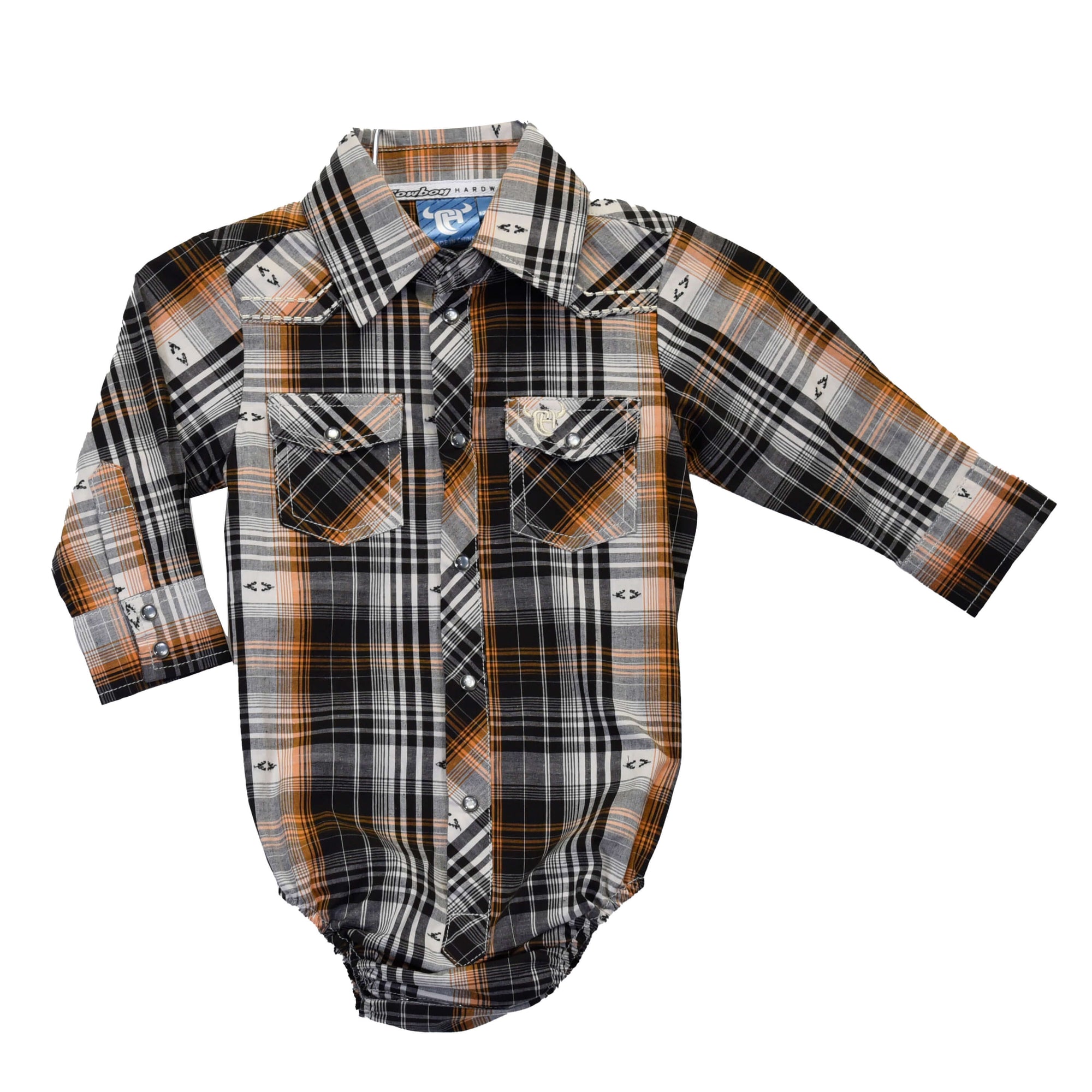 Infant Boys Hermosillo Jaquard Chocolate and Orange Short Sleeve Print Romper from Cowboy Hardware
