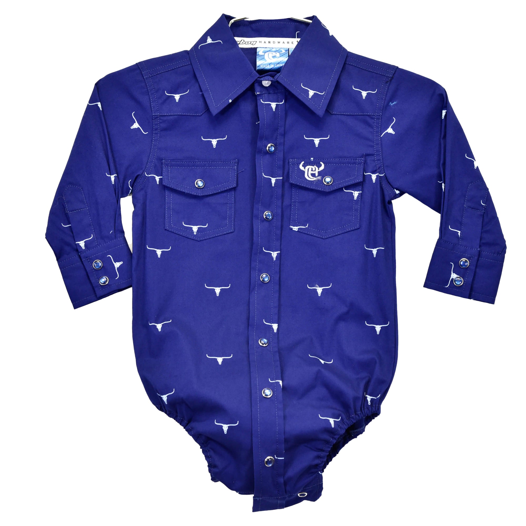 Infant Boys Navy Skull Burst Long Sleeve Print Romper from Cowboy Hardware