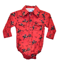 Infant Boys Red Vintage Bronc Long Sleeve Print Romper from Cowboy Hardware