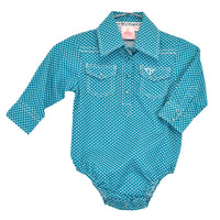 Infant Girl's CH Dark Turquoise "Donut" Long Sleeve Romper/Western Shirt from Cowboy Hardware