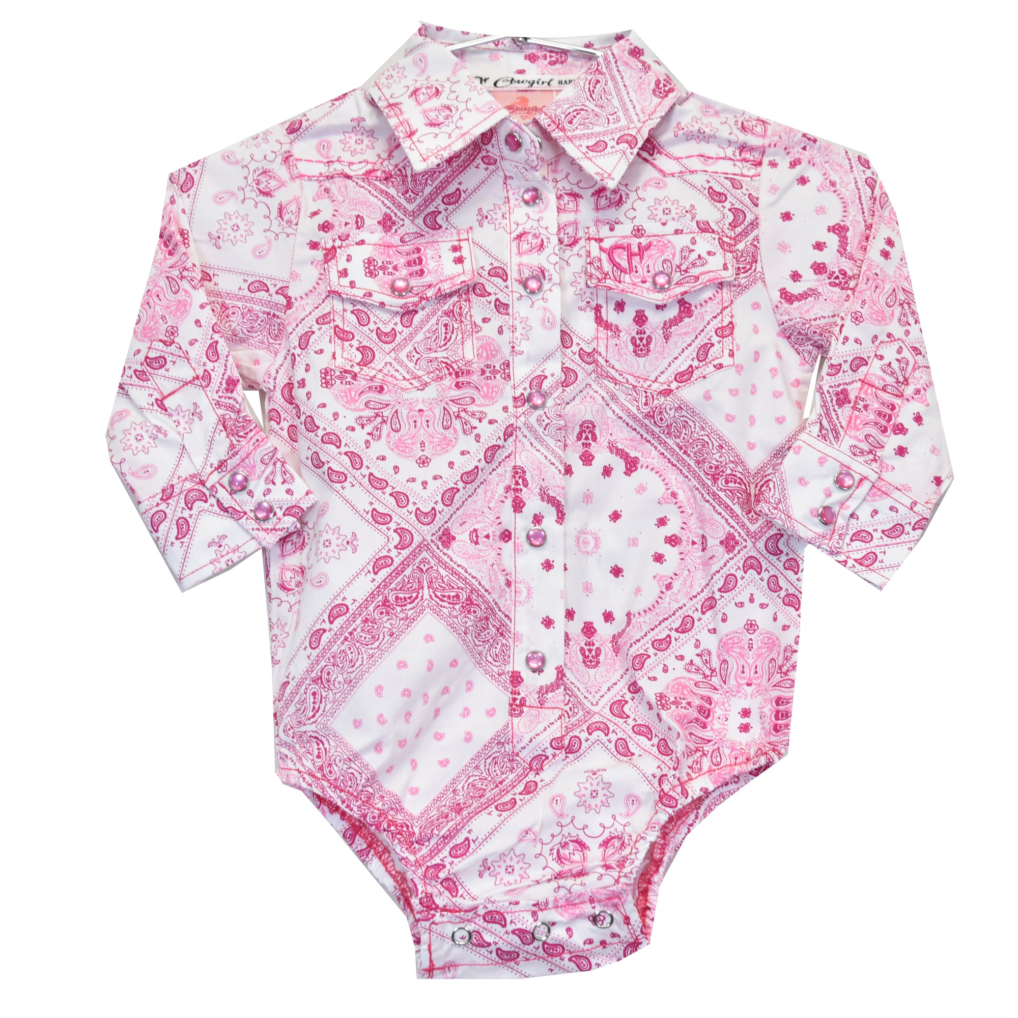 Infant Girl's CH Pink "Classic Bandana" Long Sleeve Romper/Western Shirt from Cowboy Hardware