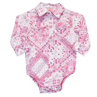 Infant Girl's CH Pink "Classic Bandana" Long Sleeve Romper/Western Shirt from Cowboy Hardware