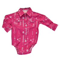 Infant Girl's CH Pink "Horse Aztec" Long Sleeve Romper/Western Shirt from Cowboy Hardware