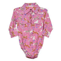Infant Girl's CH Pink "Horse & Flowers" Long Sleeve Romper/Western Shirt from Cowboy Hardware