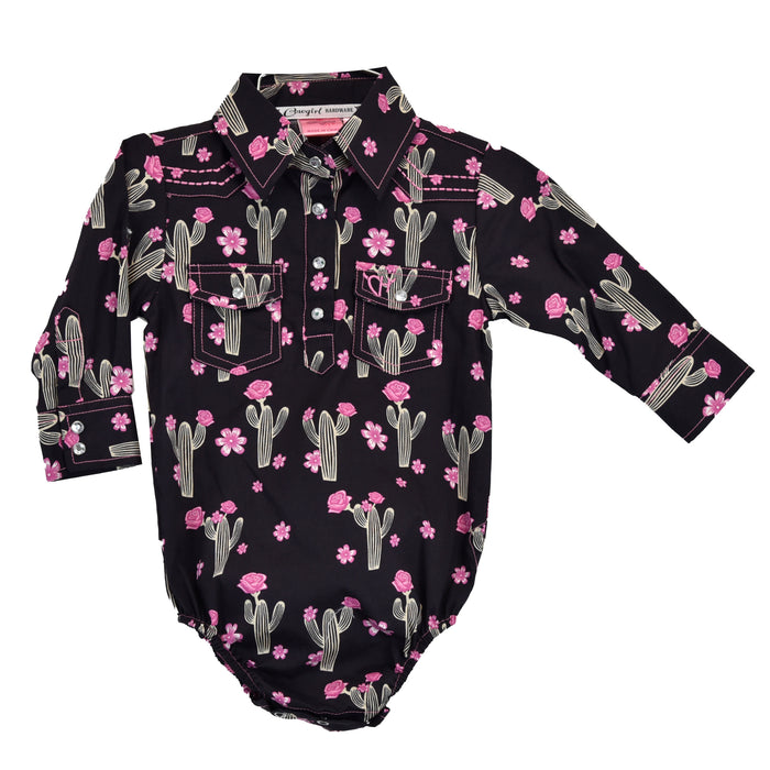 Infant Girl's Vintage Smoke "Cactus Rose" Long Sleeve Romper from Cowboy Hardware