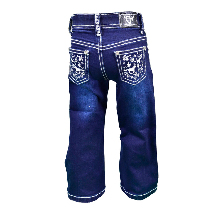 Infant Girls Cowgirl Hardware Dark Washed Micro Floral Horse Jeans from Cowboy Hardware