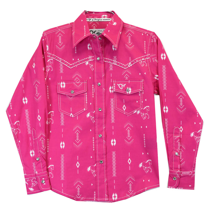 Infant Girls Cowgirl Hardware Pink and White Horse Aztec Long Sleeve Print from Cowboy Hardware