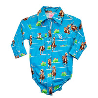 Infant Girls Turquoise Vintage Cowgirl Long Sleeve Print Romper from Cowboy Hardware