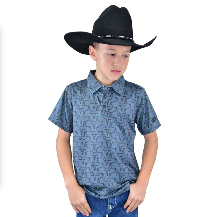 Infant/Toddler Boy's Slate Blue "Hombre Skull" Short Sleeve Polo Shirt from Cowboy Hardware